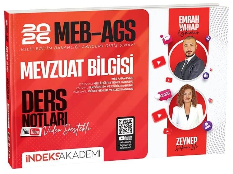 İndeks Akademi 2026 MEB-AGS Mevzuat Bilgisi Video Ders Notları - Emrah Vahap Özkaraca, Zeynep Salman İçli İndeks Akademi Yayıncılık